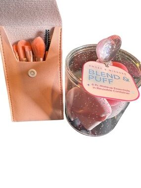 Pink Blend & Puff Makeup Sponge Set and Travel sized Brush kit NWT